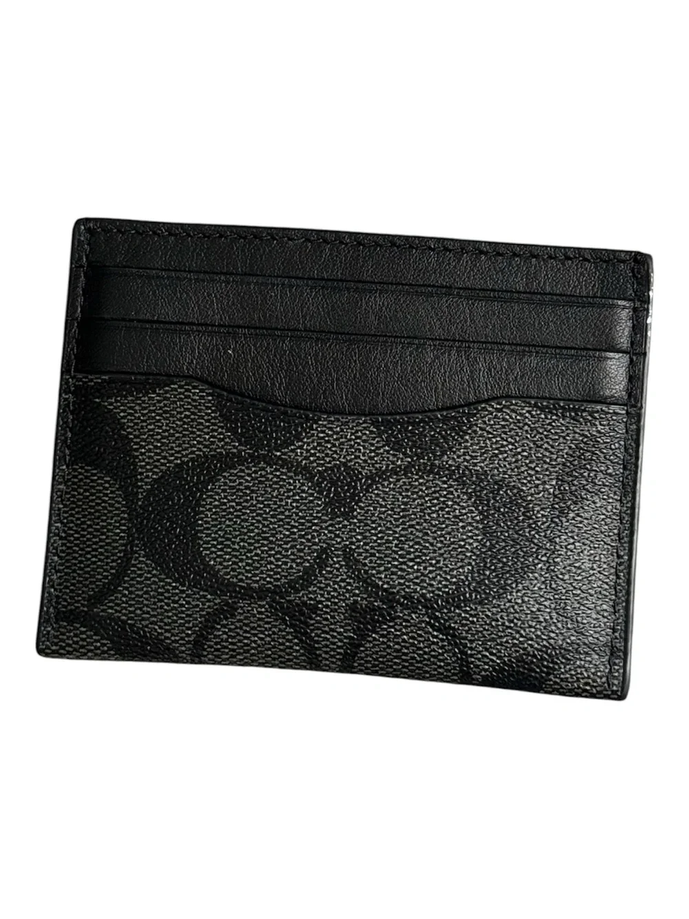 Coach Signature Charcoal Black Slim ID Card Holder Wallet Leather Unisex